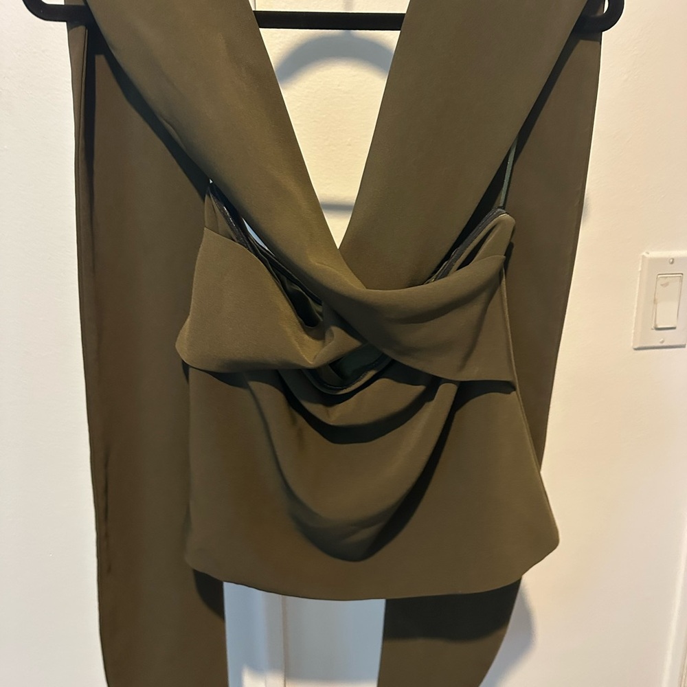 Olive Green Strapless with Drape Top